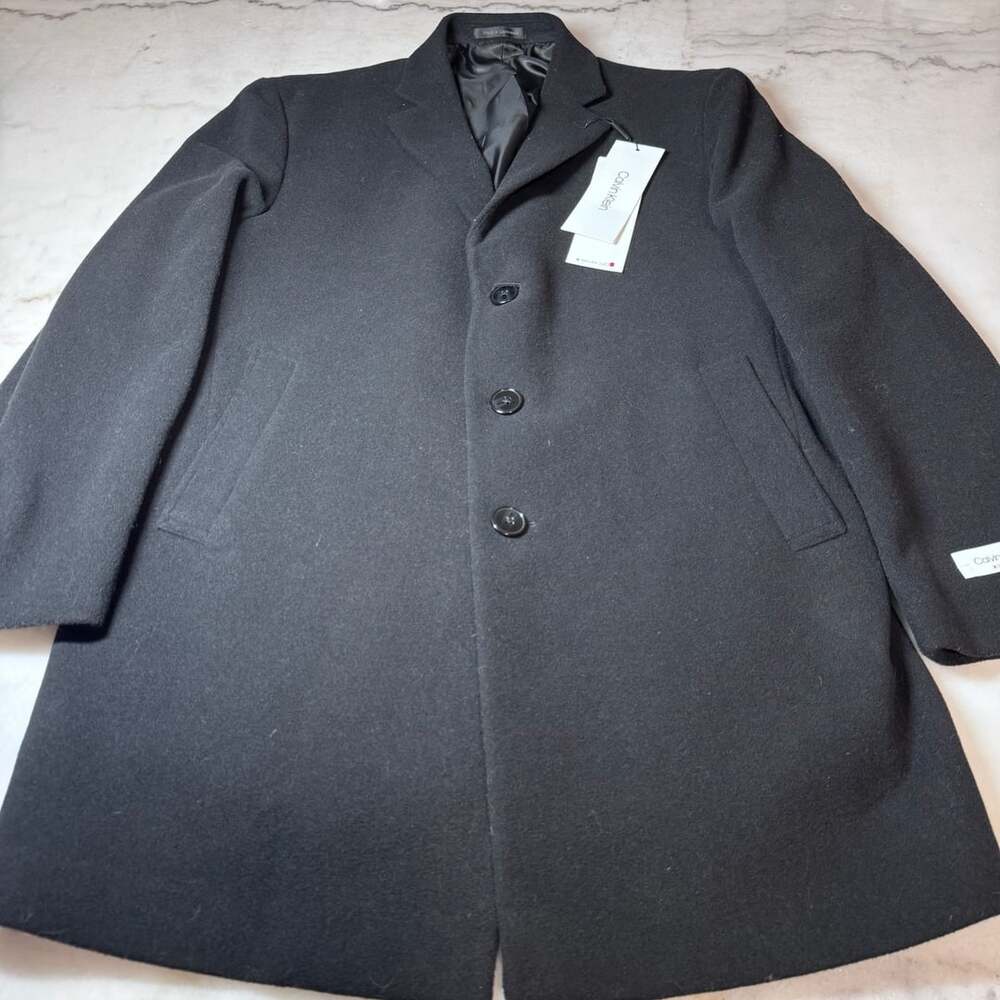 Calvin Klein Men's X Slim Fit Black Wool Blend Overcoat